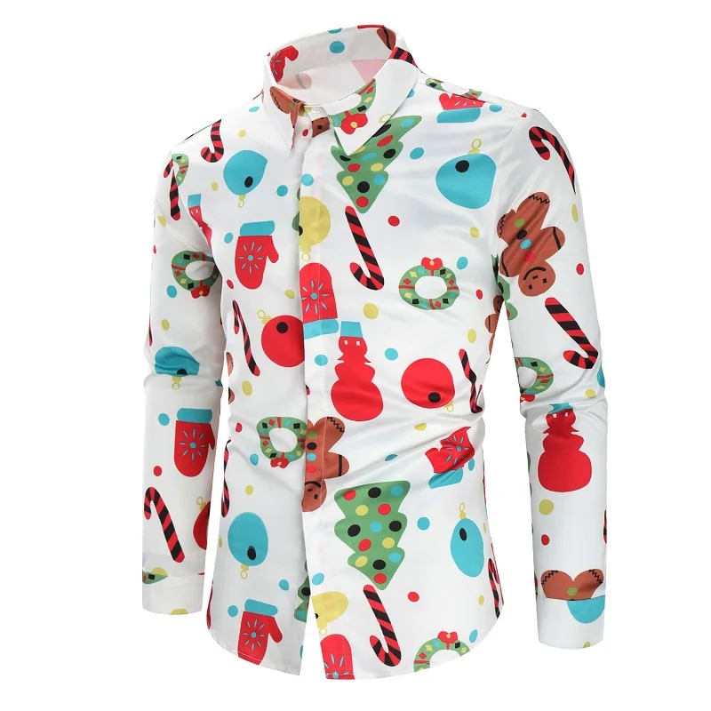 Рождественская Мужская рубашка с 3D принтом дерева, осенняя рубашка с длинным рукавом, зимняя мужская забавная рубашка с принтом - Цвет: Белый