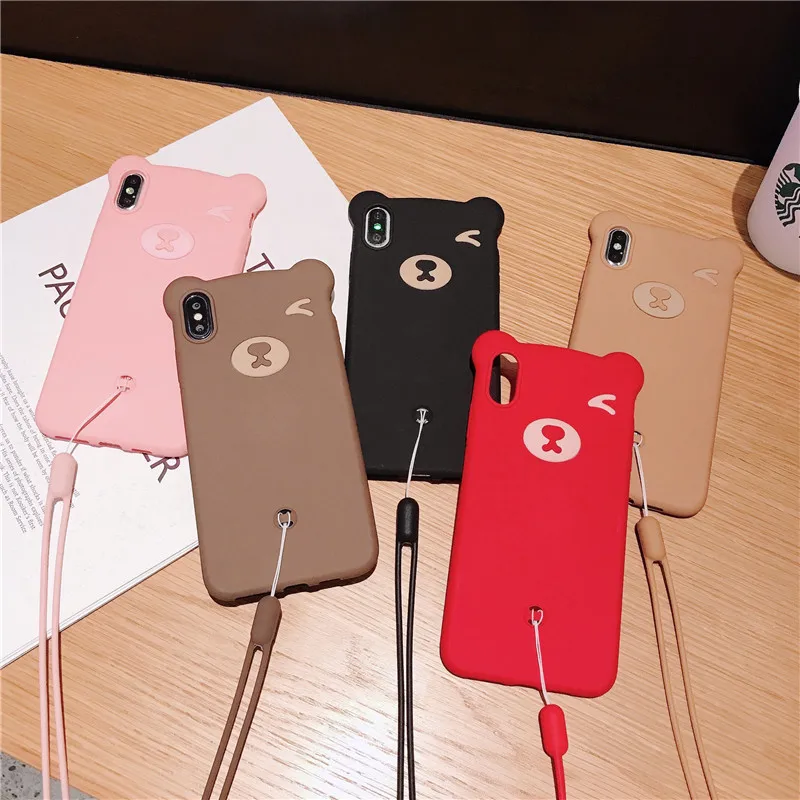 

New 3D Cute Bear Phone Cover for Iphone 7 Plus Case Plain Soft Matte Silicon Coque for Iphone 8 6 6S Plus X Xr Xs Max Case Cover