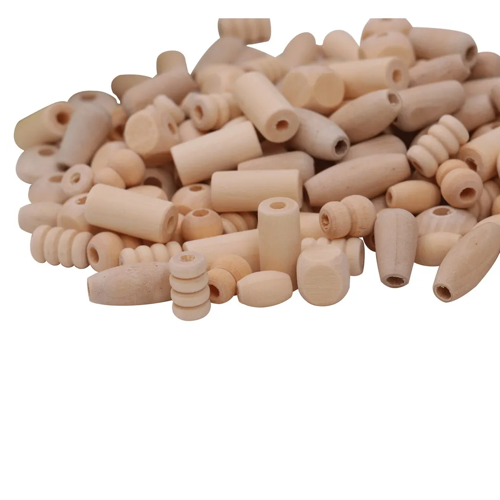 

120pcs Mix Shapes Natural Spacer Wooden Beads Wood Beads Big Hole Fit Necklace Bracelet Findings Jewelry Making Charms DIY Craft