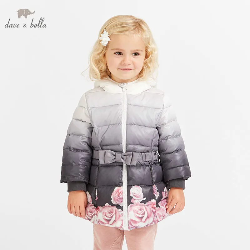 

DB8577 dave bella winter baby girls flowers hooded coat infant padded jacket children high quality coat kids padded outerwear