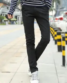 Осенняя мода Высокое качество Мужские штаны из хлопка длинные прямые брюки мужской свободное, облегающее классический Бизнес Повседневное Для мужчин брюки - Цвет: Черный