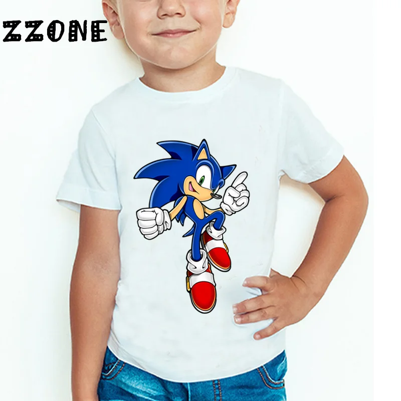 Детская забавная футболка с мультяшным звуковым ежиком детские летние топы с короткими рукавами, повседневная одежда для маленьких мальчиков и девочек HKP5136