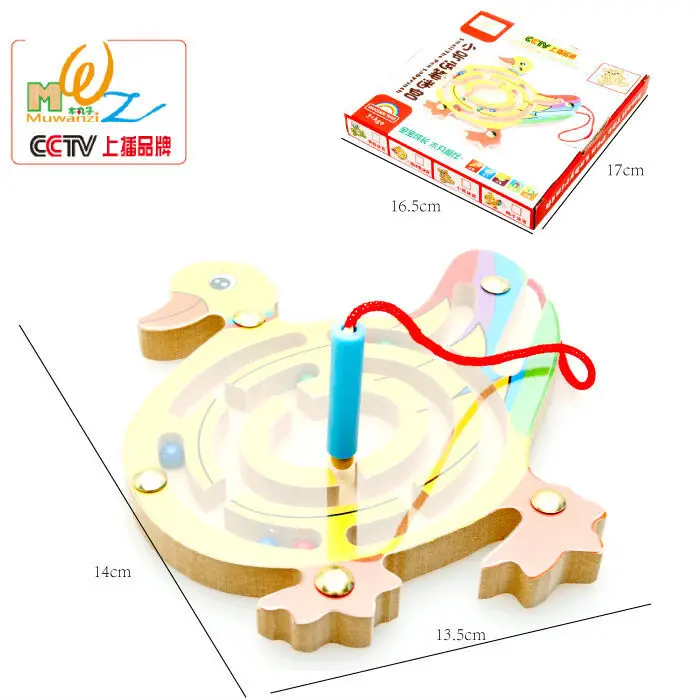 Бесплатная доставка Детские деревянные раннего лягушка/Утенок/медведь/рыба Магнитный лабиринт игрушки, детская деревянная ручка лабиринт