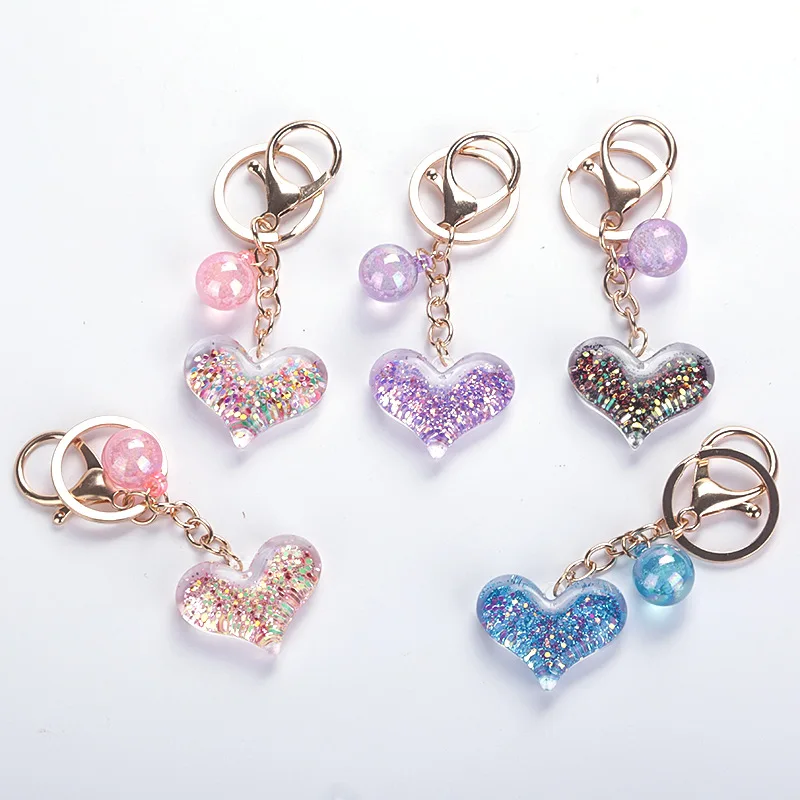 Keychain New Fashion Stereo Sequins Heart-shape Key Ring Creative Mobile Phone Bag Car Pendant Transparent Cute | Украшения и