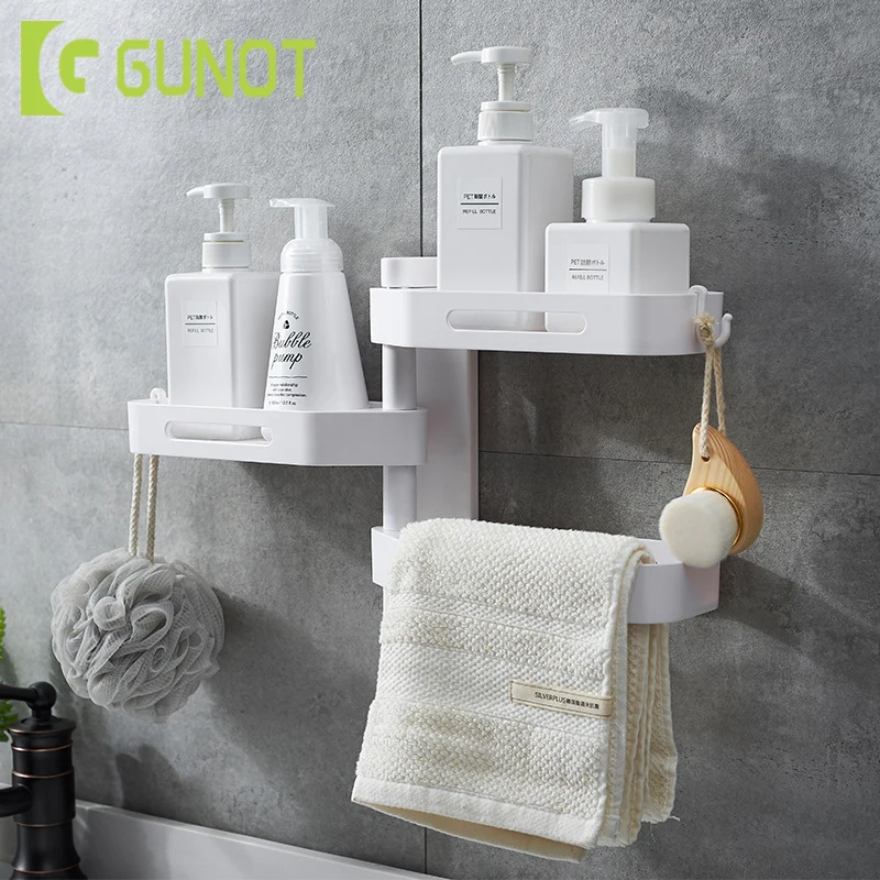 

GUNOT Multifunction Bathroom Shelf Wall Mount Three-Layer Rotating Storage Rack Cosmetic Hair Dryer Shelves Bathroom Accessories