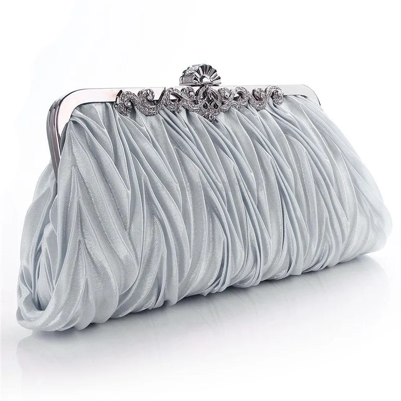 Женская атласная сумочка с кристаллами для невесты, клатч, вечерние сумочки, вечерняя сумочка - Цвет: Серебристый