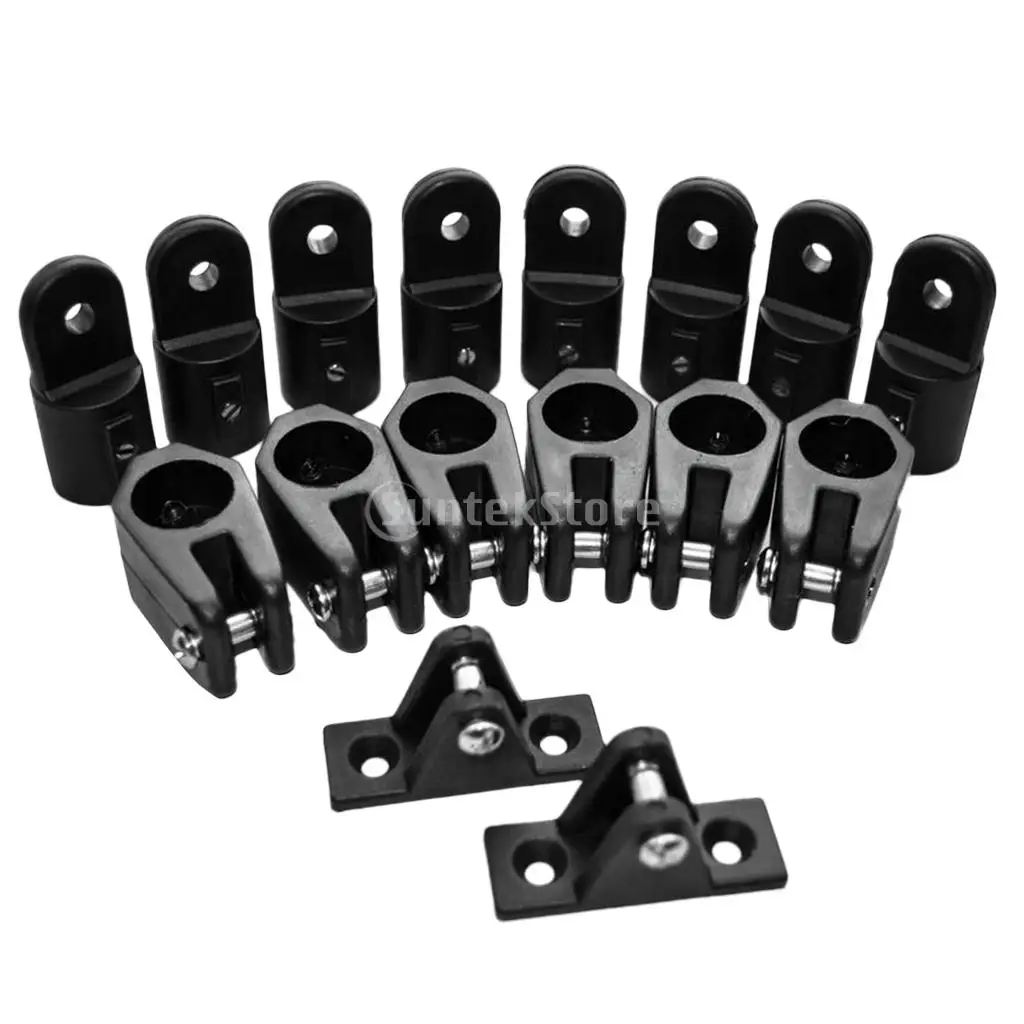 16 Pieces/Set Durable Black Nylon Marine Boat Deck Hinge Jaw Slide Eye End Cap Fitting Hardware Accessories for 4 Bow Bimini Top
