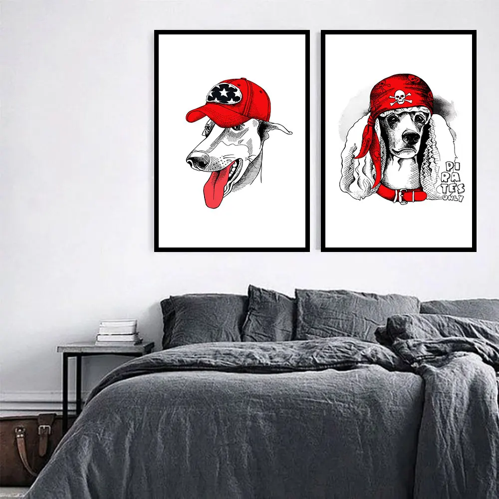 AAVV плакаты и принты Печать на холсте стены Искусство животных картина для гостиной домашний декор собака носить красная шляпа без рамки