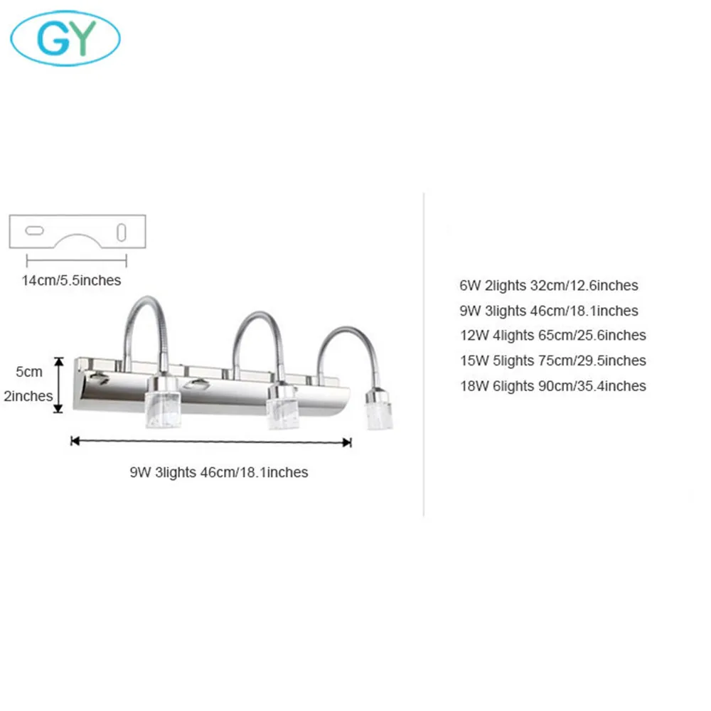  Modern Bathroom LED Crystal Mirror light Ajustable gooseneck makeup vanity lighting led miroir coif
