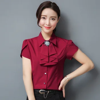 

Business WomenBlouses For Women Summer Women Tops Short Sleeve Casual Chiffon Blouse Female Work Wear SolidOffice Shirts