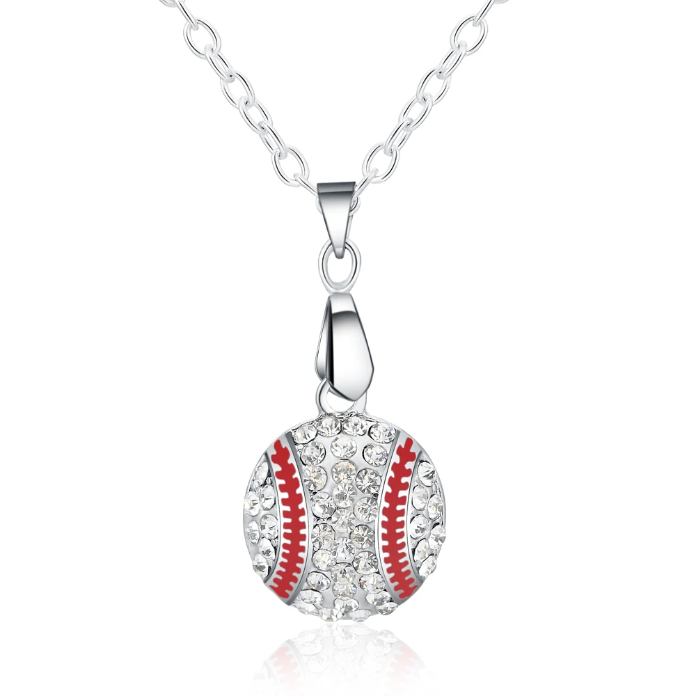 

Fashion Jewelry Full Rhinestone Silver Plated Baseball Necklace Pendants women stainless steel jewelry choker