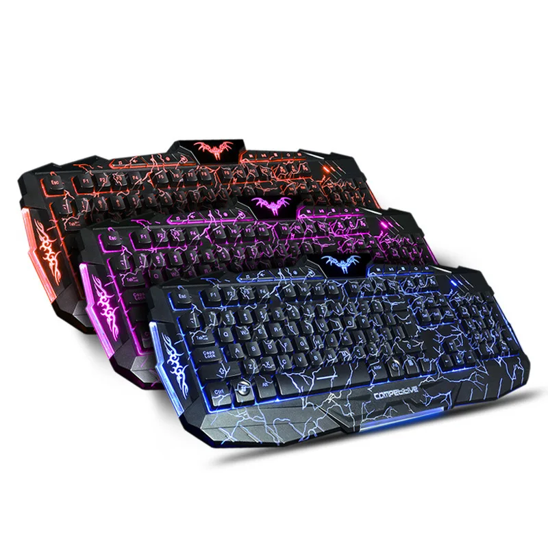 Красочные Подсветка conputer Gaming Keyboard Teclado USB кабель клавиатуры трещины крутая игра