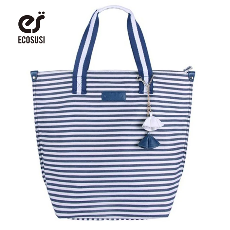 

ECOSUSI 2018 Striped Casual Tote Cotton Shoulder bag Tote Women Bag Lady Handbag Women Messenger Bags Free Shipping