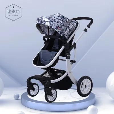 Высококачественная Роскошная детская коляска с высоким пейзажем, четыре колеса, сиденье и детская коляска, коляска для младенцев - Цвет: Rainforest
