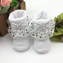 Розовые, красные, белые носки до лодыжки из чесаного хлопка для маленьких девочек, однотонные носки с бантом и кружевом, 6,24