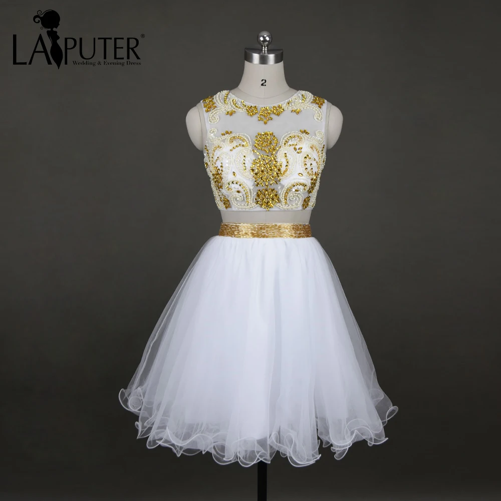 gold and white cocktail dress