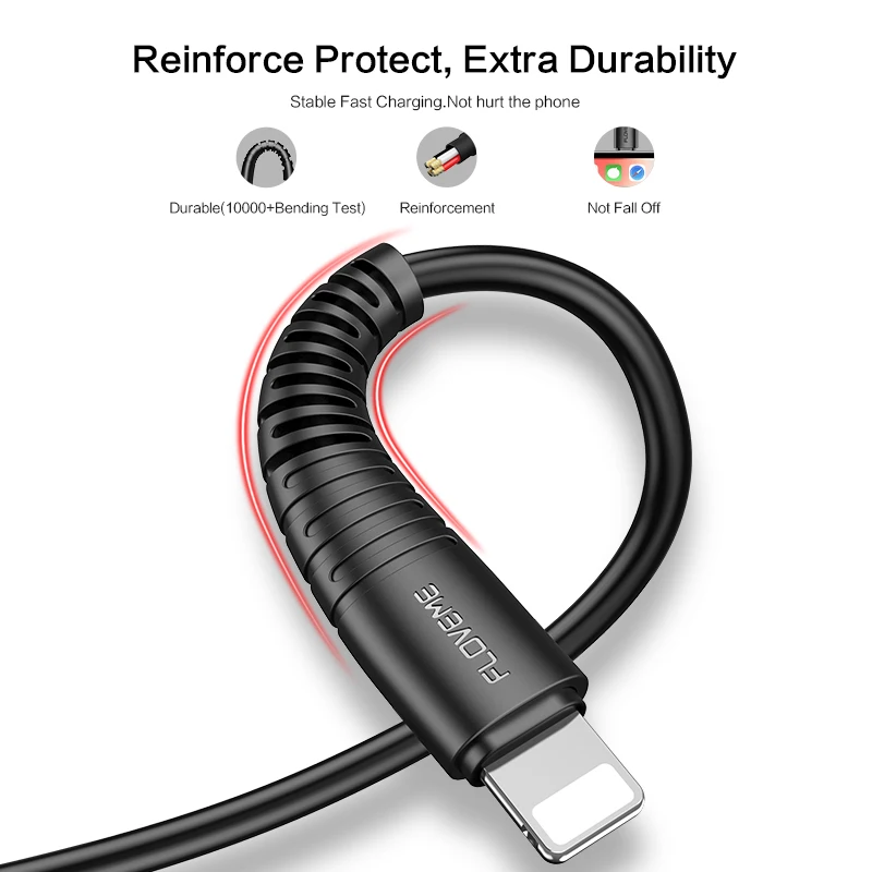 FLOVEME 2.4A Beleuchtung Kabel USB Ladegerät Kabel Für Apple iPad iPhone 11 7 8 XR Durable IOS USB