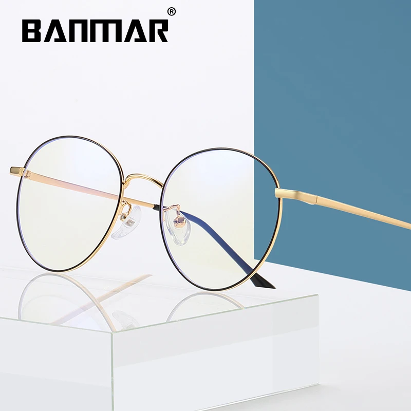 BANMAR компьютерная круглая оправа очки женские лучи радиационные игровые очки оправы металлические унисекс анти-голубые Легкие мужские очки с оптической оправой