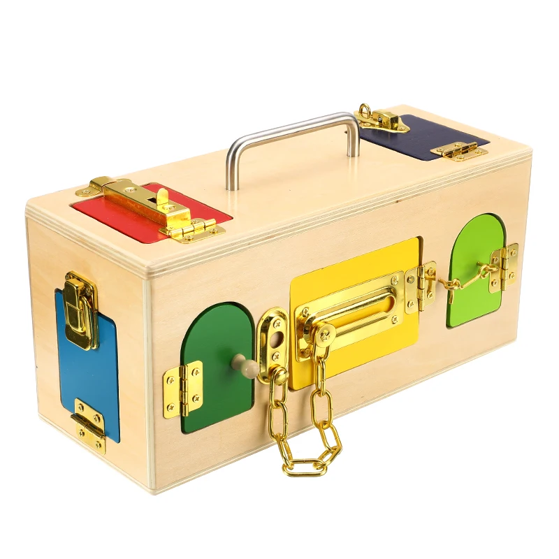

Montessori Wooden Children's Small Lock Box Practical Materials Early Childhood Education Small Lock Box Toddler Unlocking Toys
