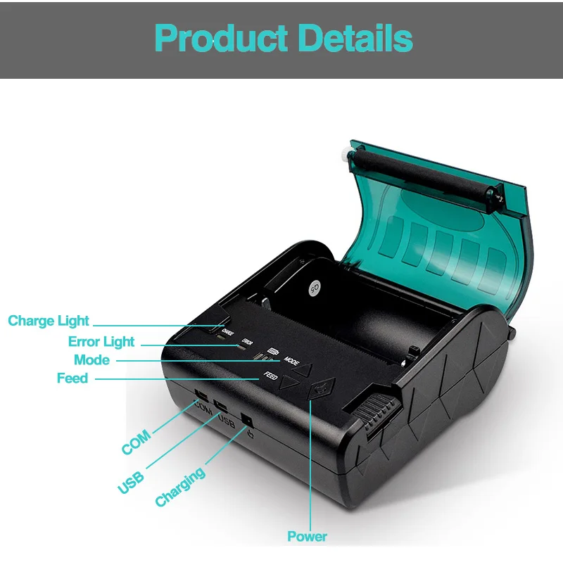 80 мм портативный Bluetooth термальный POS принтер мини принтер bluetooth ios термопринтер штрих-кода android pos 80 мм принтер