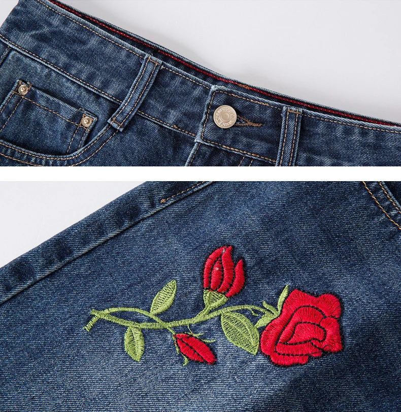 rose embroidered splicing denim skirt 2017 autumn fishing net package hip skirts large size needlework female skirts GL1050 (11)