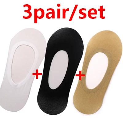 1/3/4Pairs Women Silicone Invisible Cotton Socks Slippers for Girls Summer Thin Boat Socks Non Slip Low Cut Ankle Sox Calcetines - Цвет: 3 Pair