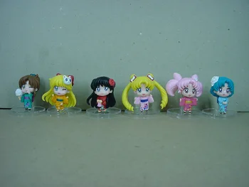

2017 6pcs/lot 5CM Japanese anime figure Q version sailor moon kimono ver base/keychain action figure collectible model toys