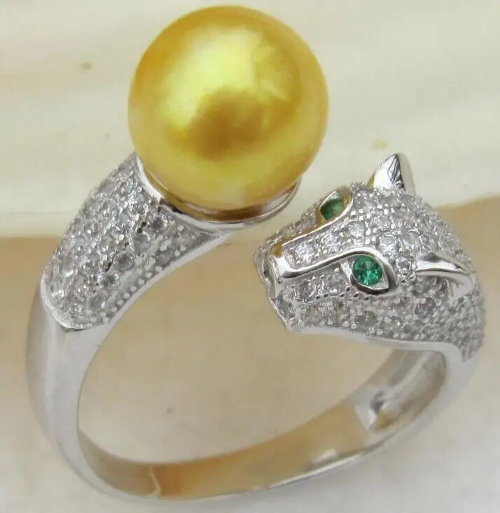 

charming pair of huge roundAAA 10-11mm south sea gold pearl ring size 7-10