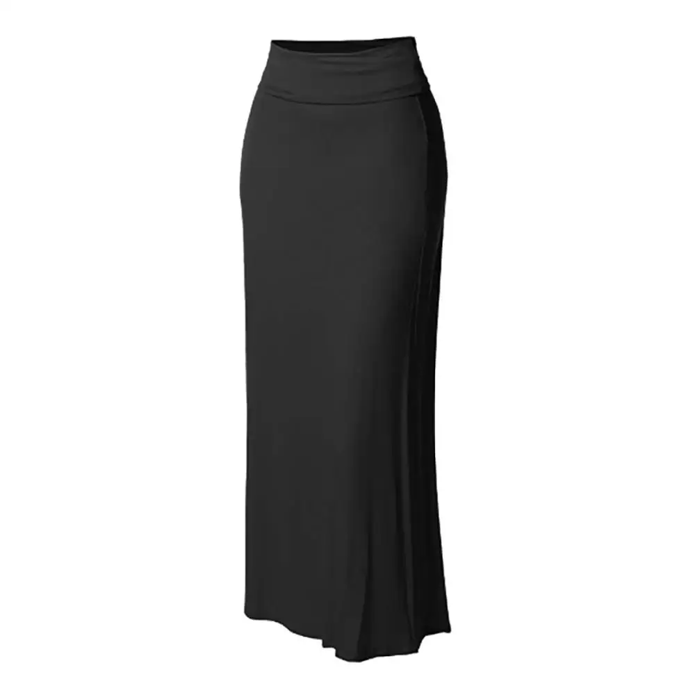 Women's Spring Summer Long Maxi Skirt Ladies Solid Color High Waist Comfort Bodycon Stitching Party Evening Skirt Lady Sias ED - Color: Black