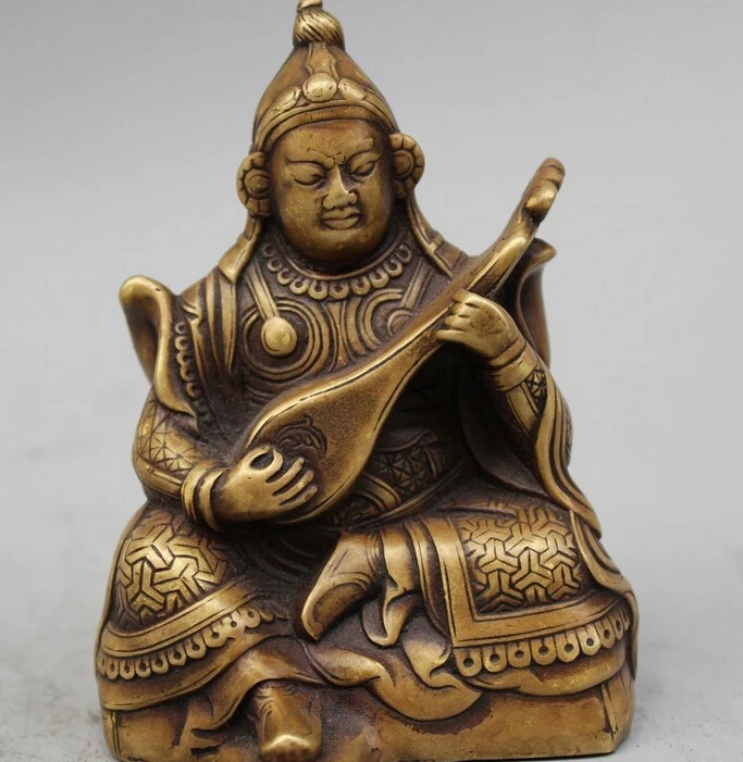 

4"China Chinese Folk Feng Shui Pure Bronze pipa heavenly king Buddha Statue