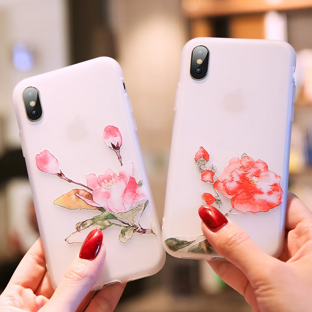 

KISSCASE 3D Relief Girly Phone Case For iPhone 6 6S 7 8 Case Floral Silicon Cover For iPhone XS Max XR 5 5S SE 6 7 8 plus Fundas