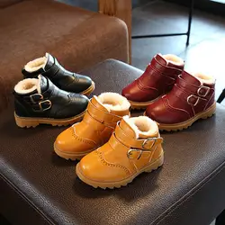 Ботинки для детей Ботильоны кожаные сапоги для мальчиков Водонепроницаемый модные ботинки плюшевые теплые детские теплые Сапожки зимние