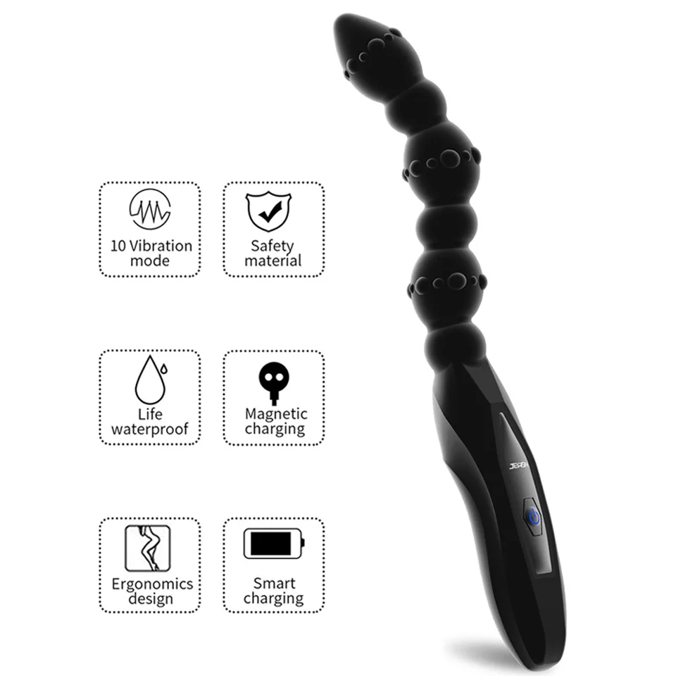  Alargar vibrador Anal tirar perlas USB de carga magnética Anal enchufe 10 velocidades de vibración 