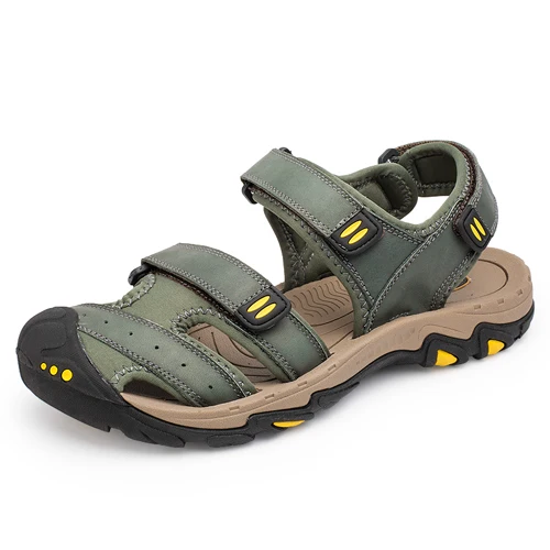 ODMORP/мужские сандалии; высококачественные летние модные кожаные пляжные сандалии; большие размеры 48; повседневная обувь для мужчин; шлепанцы; сандалии для отдыха - Цвет: 1 dark green