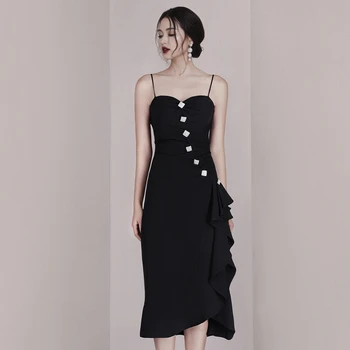 

2019 Dress Sexy Fashion Backless Spaghetti Strap Women Diamonds Ruffles Sleeveless Night Club Bandage Body con Dresses Wholesale