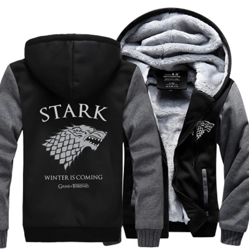 TV Show Game Of Thrones House Stark Men Sweatshirt Winter Is Coming Hoodies 2018 Winter Warm Fleece Thicken Jacket Zipper Coat