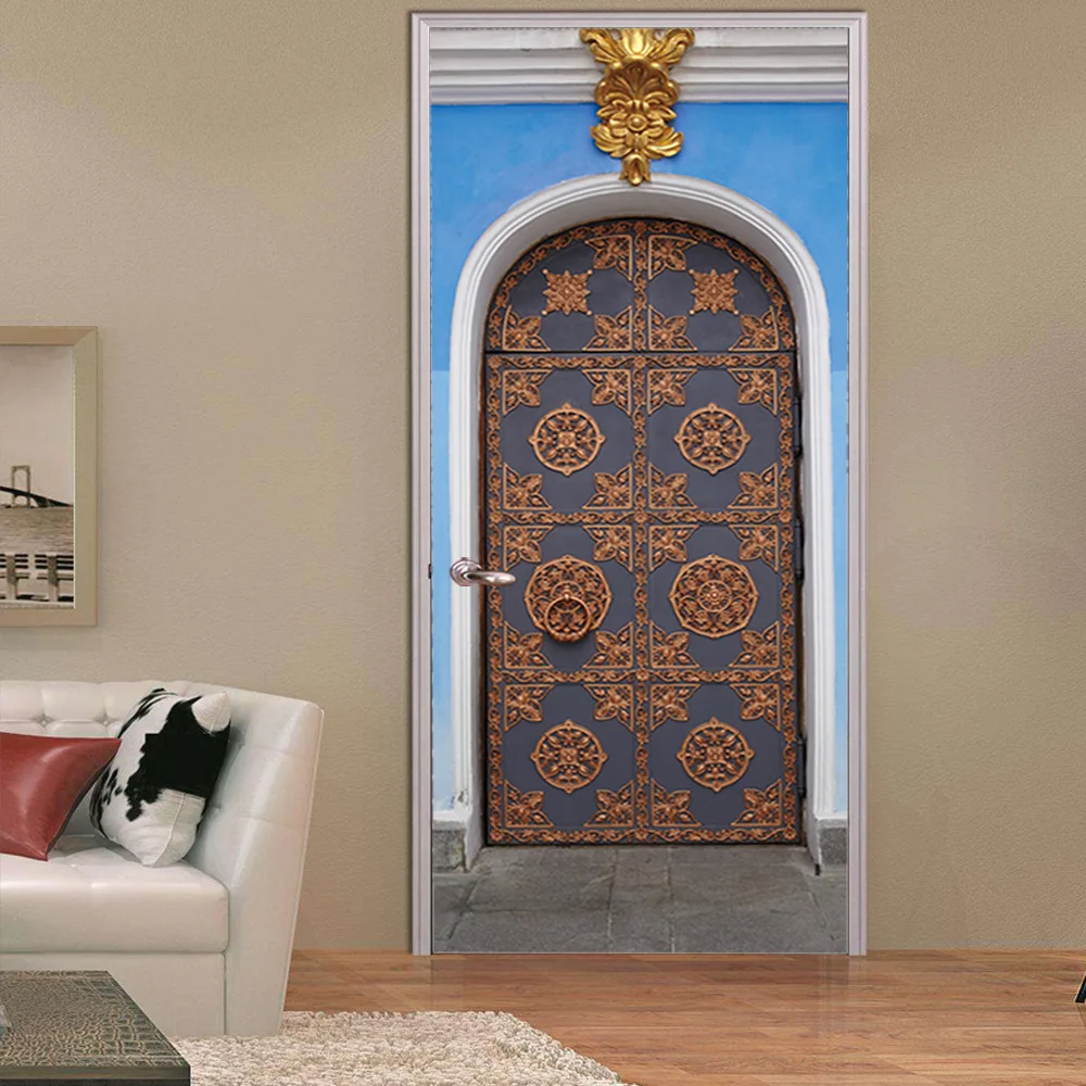 2 Panels Arabic Flower Art Door Wall Murals Wall Stickers Door Sticker