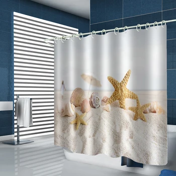 

Starfish Beach Printed Waterproof Shower Curtain Bathroom Curtain Polyester Fabric With Hooks Home Decor