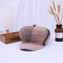 Шерсть, женские Восьмиугольные шляпы для женщин, Зимние береты, теплые шапки, стильная шапка художника, художника, газетчика, шапка бини, шапки для девочек и женщин