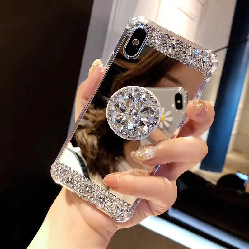 Buy Rhinestone Stand Mirror Phone Case For iPhone XR