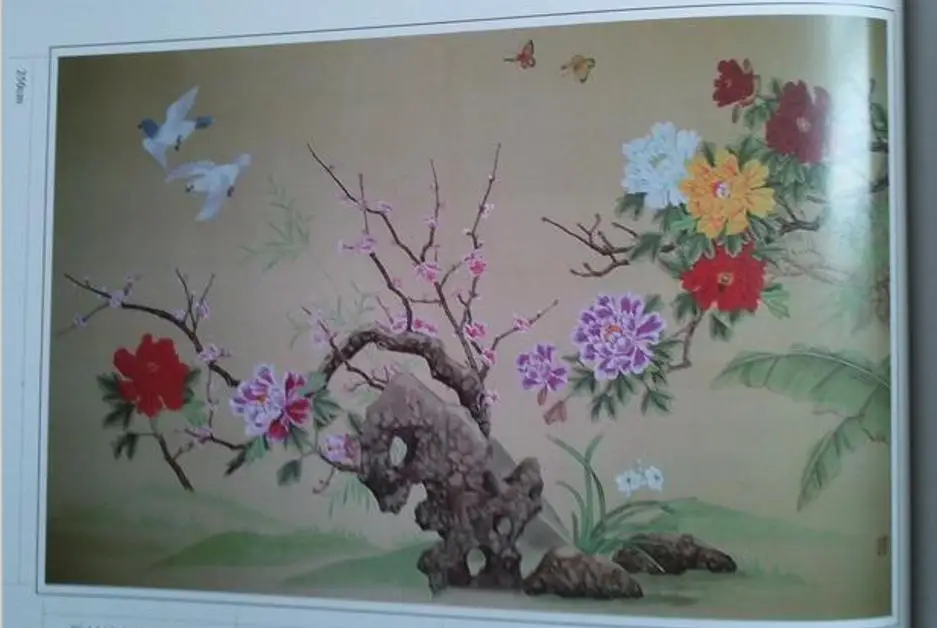 

Hot sales Classic elegant Hand-painted silk wallpaper painting peony flowers wallcovering many arts and background optional