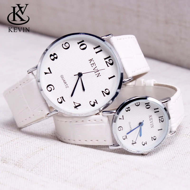 KEVIN KV 2pcs Fashion Leather Couple Watch Men Women Watches Students Gift Simple Quartz Wrist Watch Girls Boys Dropshipping - Цвет: Белый