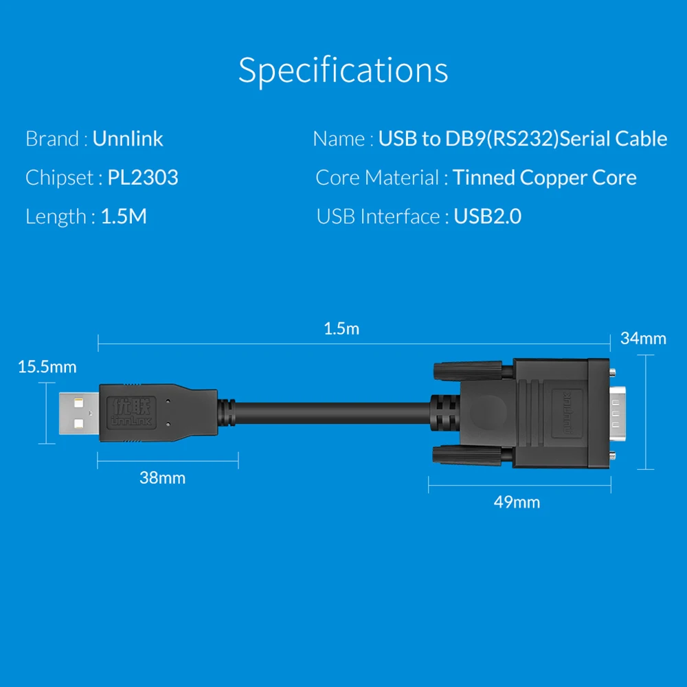 USB кабель Unnlink 1 5 м к DB9 RS232 адаптер последовательного кабеля com порт Pin Кабель для Win