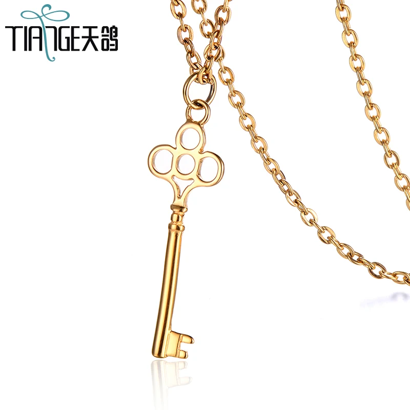 TIANGE Fashionable stainless steel key necklace gold/silver fashion accessories lovers pendant