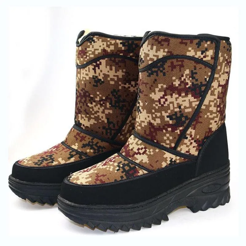 Мужские зимние ботинки; коллекция года; зимняя обувь; камуфляжные теплые Нескользящие водонепроницаемые мужские зимние ботинки на платформе для-40 градусов - Цвет: Sand Snow