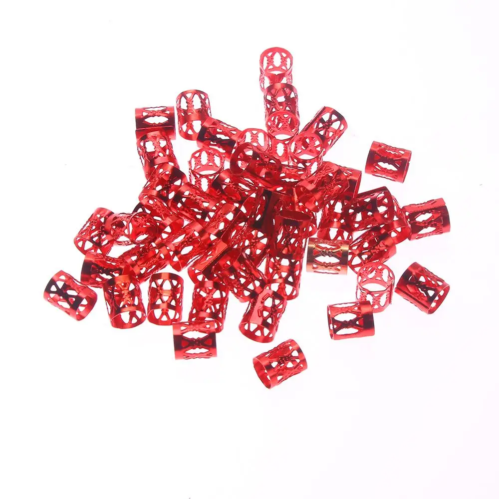 50pcs Fashion Women 8mm Dreadlock Beads Adjustable Hair Braid Rings Cuff Clips Tubes Jewelry Hair Accessories - Цвет: red