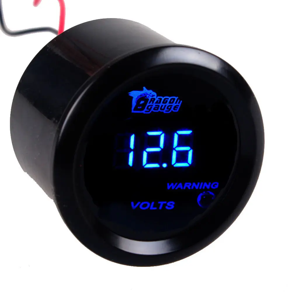 DRAGON GAUGE 52MM Volt Gauge 0 15V Black Color Digital Blue Ledin Volt