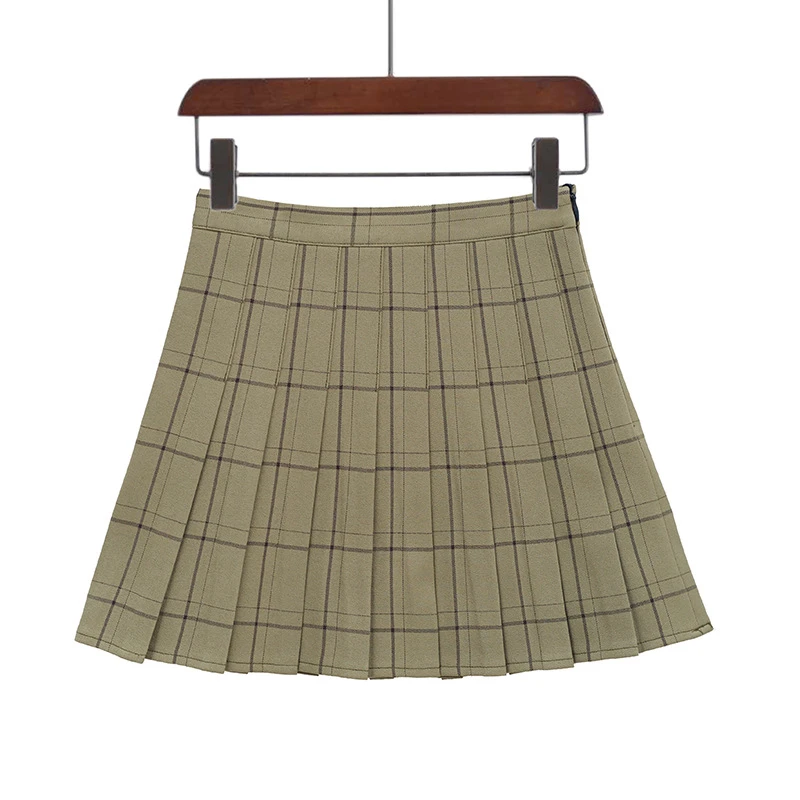 Женская клетчатая юбка, летняя мода, трапециевидная мини плиссированная юбка, кавайный консервативный стиль, женские милые повседневные юбки с высокой талией - Цвет: Green