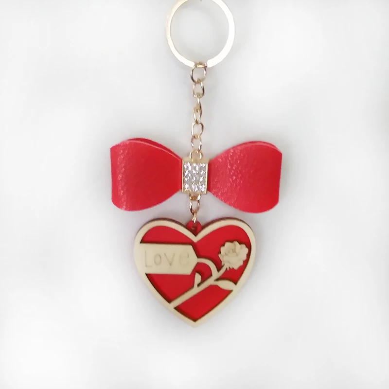 

1 dozen Fashion Chinese Knot Carefully Carved Cute 3 D Bowknot KeyChain Bag Chain Charming Keychains KeyRing Wood ChainRing