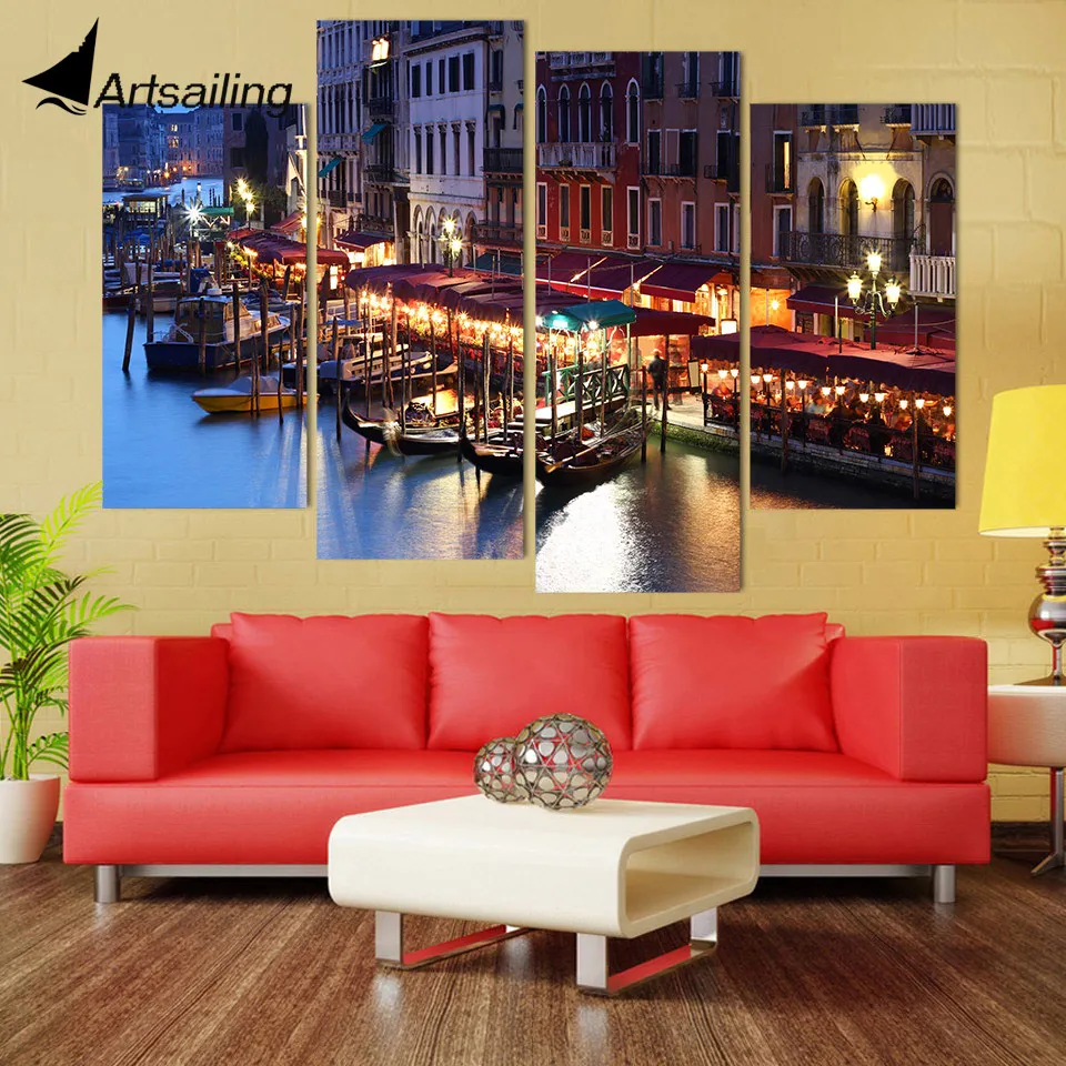 Canvas Painting 4 Piece Canvas Art City Venice Italy Water Hd Printed